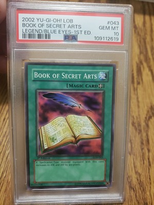 2002 Yugioh LOB-043 Book of Secret Arts Legend Blue Eyes 1st Ed PSA Gem Mint 10-image