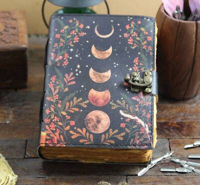 Handmade Moon Phase Handmade Vintage Clasp Lock Journal Diary For Unisex Adult-image