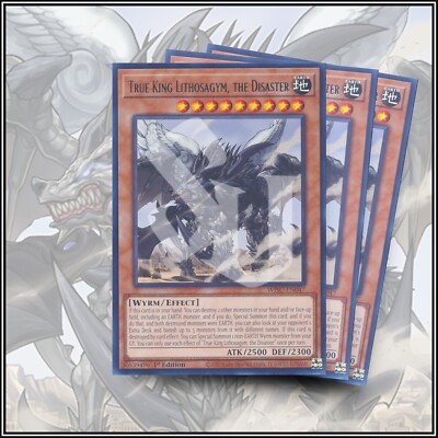 YuGiOh TRUE KING LITHOSAGYM, THE DISASTER x3 Rare CARD 1st Edition-image