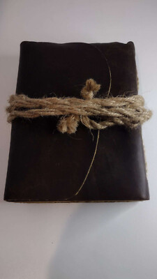 Vintage Leather Journal with Rope Closure - Small Antique Handmade Leather Bound-image