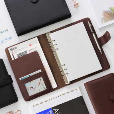 Brown Planner Black Portable Notebook - Detachable Buckle Ring A5 A6 Stationery-image