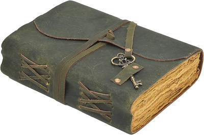 Leather Journal - Antique Handmade Deckle Edge Vintage Paper Leather Bound Journ-image