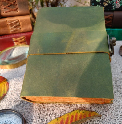 Indian Vintage Leather Journal Notebook Green Handmade Antique Deckle Edge Paper-image