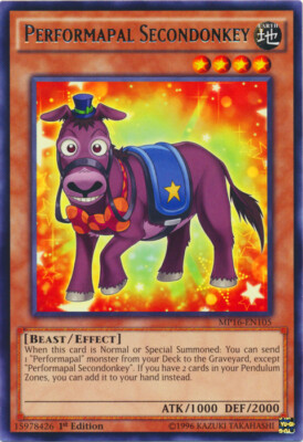 Yugioh! LP Performapal Secondonkey - MP16-EN105 - Rare - 1st Edition Lightly Pla-image