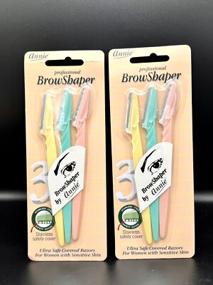 BRAND NEW ANNIE EYE BROW RAZORS #5133 YELLOW GREEN PINK W/SAFTEY COVER 6 PCS-image