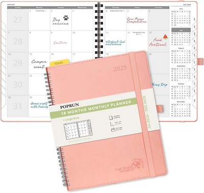 POPRUN Monthly Planner Jul 2024 - Dec 2025 Spiral Bound (8.5'' x 10.5'')-image