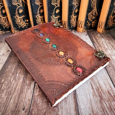 Chara Embossed 7 Stone Leather Journal Brown Journal Notebook Personalized Gift.-image