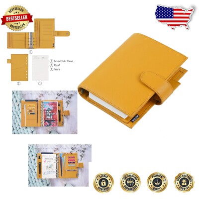 Personal Luxe Planner - Genuine Top Grain Leather Binder in Pebble Mustard 30mm-image