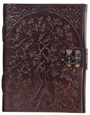 Handmade Leather Diary Embossed star journey double wolf with lock gift notepad-image