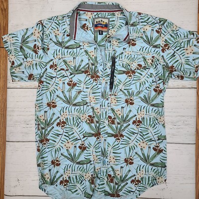 PRNTD by Polymer Floral/Palm Men's Blue Short Sleeve Shirt Sz S-image