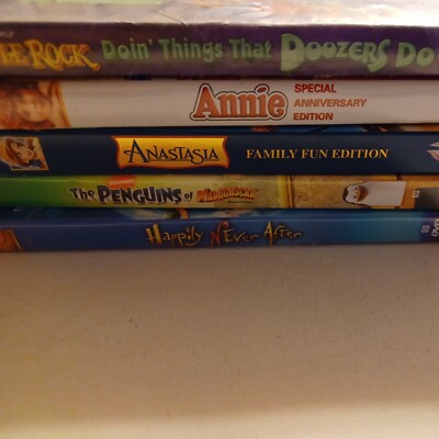 Bundle of 5 Children/Family DVDS Anastasia,Penguins,Annie and MORE Used -image