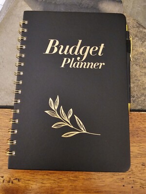 Spiral Bound Budget Planner Black With Gold Accents, Pen, Back Pocket, Stickers-image
