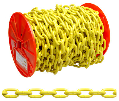 1 PAK 100' Reel; 3/16in Yellow Polymer Coating; Proof Coil Chain; WLL 800 LB.-image