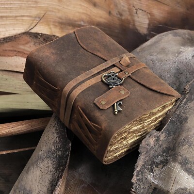 Antique Handmade Deckle Edge Vintage Paper Leather Bound Journal-image