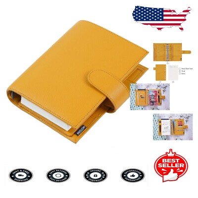 Elegant Leather Binder Planner - Pebble Mustard with Ring-Bound Inserts, 30mm-image