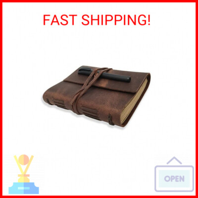 Leather Journal Writing Notebook - Genuine Leather Bound Daily Notepad for Men &-image