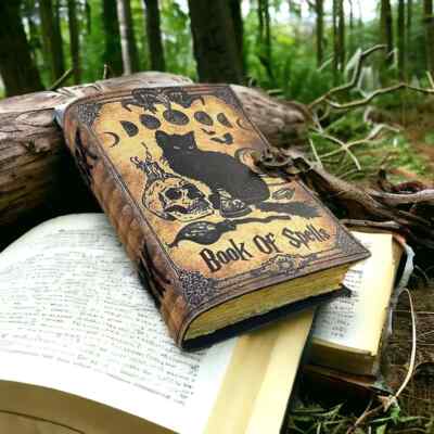 Grimoire Journal Blank Spell Book of Shadows with Magic Cat Printed Witchcraft-image