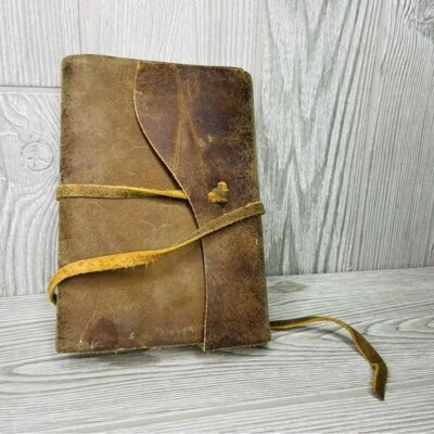 Leather Bound Journal Handmade note book with long tie wrap leather book craft-image