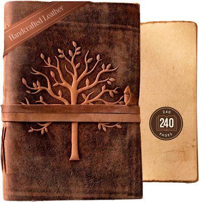 Vintage Leather Journal Tree of Life - Leather Bound Journal - Antique Paper - B-image