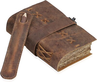 Leather Bound Vintage Journal for Women & Men Lock Closure Deckle Edges Paper-image