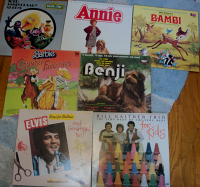 Vintage Children Record Album Lot Annie Barbie Elvis Benji Sesame Bambi Gaither-image