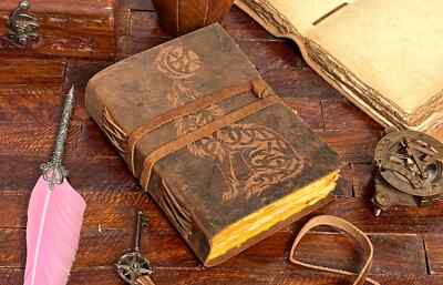 howling wolf-Blank Witches Spell Book of Shadows Grimoire, Celtic Leather-image