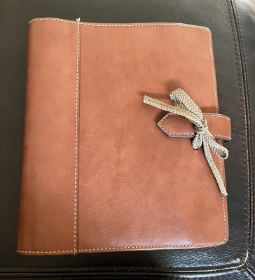 Franklin Covey Leather Bound Notebook Card Holder Organizer Brown 9.25 X 8