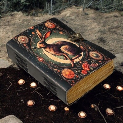 Leather Journal Gothic Notebook The Easter Rabbit Grimoire Print Vintage Journal-image