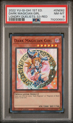 PSA 8 LEGENDARY DUELIST 1ST ED. RED 2022 DARK MAGICIAN GIRL LDS3-EN082.-image