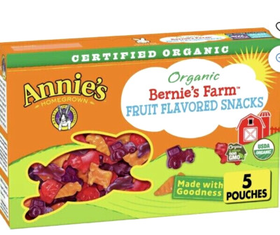 Annie's Organic Bernie's Farm Fruit Snacks, 5 Pouches Natural Flavors Non GMO-image