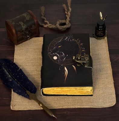 Wolf Leather Journal, Notebook, sketchbook, Dream Journal, Personalized Gift.-image