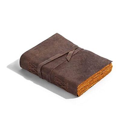 Handmade Leather Journal/Writing Notebook Diary/Bound 8 x 6 Deckle Edge Brown-image
