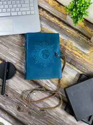 purple and ocean blue leather spell book handstitched  A4 A5 brass C clasp lock-image