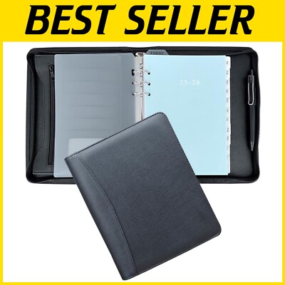 Stylish Black Faux Leather A5 Planner - Weekly & Monthly Organization Made Easy-image