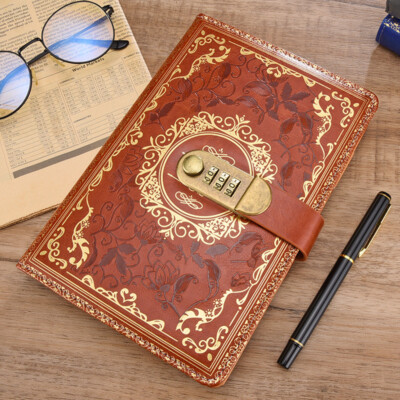 300 Pages PU Leather Vintage Journal A5 Paper Notebook With Lock Writing Diary-image