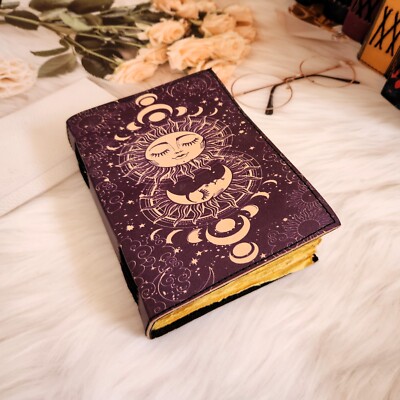 Sun & Moon Leather Journal Dream Journal, Wedding gift, Dairy, Gift for him her.-image