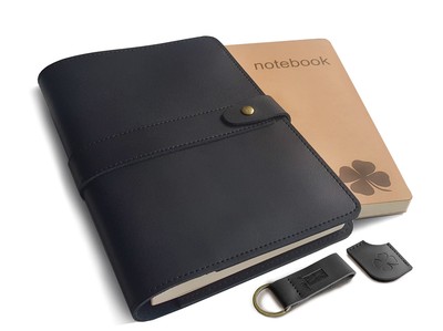 Black Refillable Leather Journal - Genuine Leather Cover - Includes 2 Lined a...-image