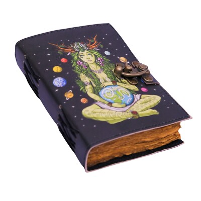 Handmade deckle edge paper mother of earth leather journal writing notebook 7X5-image