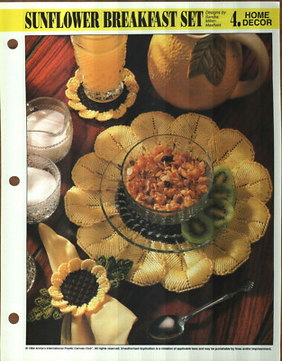 NEW SUNFLOWER BREAKFAST SET PLACEMAT ANNIES PLASTIC CANVAS PATTERN INSTRUCTIONS-image
