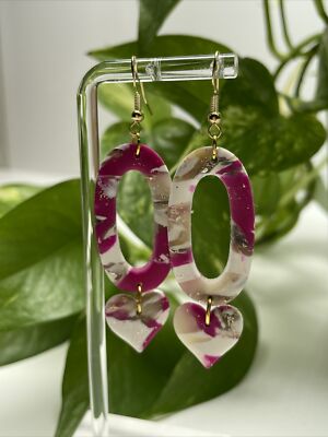 Handmade Polymer Clay Earrings- Berry Blend Marble 🩷- Hypoallergenic💖-image