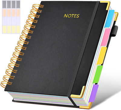 Hardcover Spiral Notebook Journal with Removable Dividers Tabs, 300 Pages Leathe-image