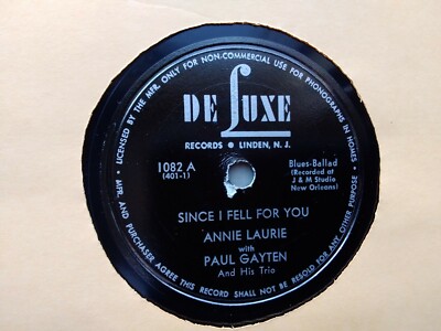 Annie Laurie 78rpm Single 10-inch DeLuxe Records #1082 Since I Fell For You -image