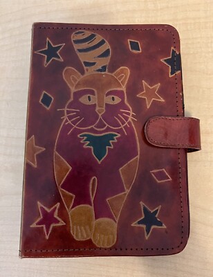 VINTAGE 90s Tooled Genuine Leather Cat Day Planner Binder | Organizer-image