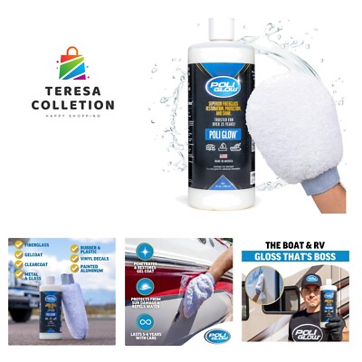 Boat & RV Polish Kit with Applicator Mitt - 32 oz High-Gloss Fiberglass Polis...-image