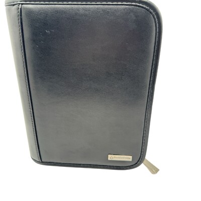 Franklin Covey Black Vegan Leather Zippered Binder Compact Sz Organizer 6 Rings-image