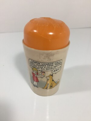 1937 OVALTINE LITTLE ORPHAN ANNIE CUP AND COVER, MINT DECAL , NICE PIECE USA-image