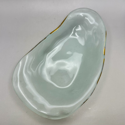 Annie Glass Coquina Oyster Shell Shaped Dish Frosted Gold Rim Signed & Dated-image