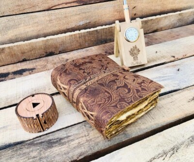 Leather Journal, Notebook Or Sketchbook Vintage Antique Deckle Edge Paper,-image