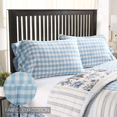ANNIE BUFFALO Blue CHECK Standard PILLOW CASE Set Country Farmhouse VHC Brands-image