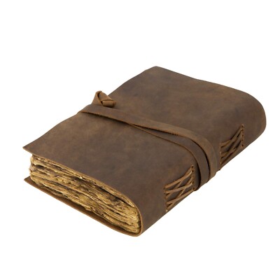 Vintage Leather Journal - Burnt Deckle Edge Paper - Handmade Leather Bound Bo...-image